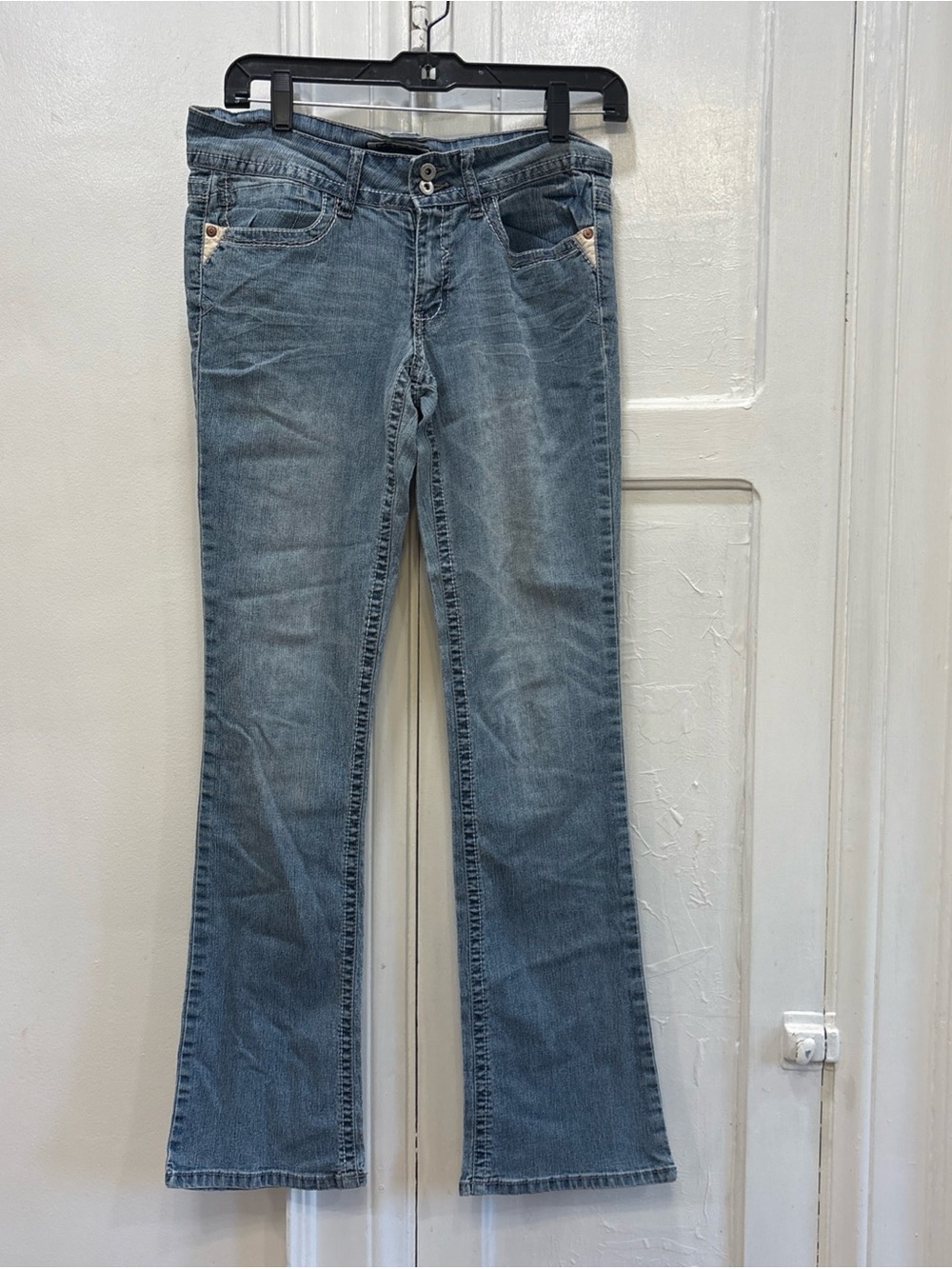VINTAGE L.E.I Jeans Women’s 5 Blue Low Rise Flared Faded Light Wash Soft Y2K